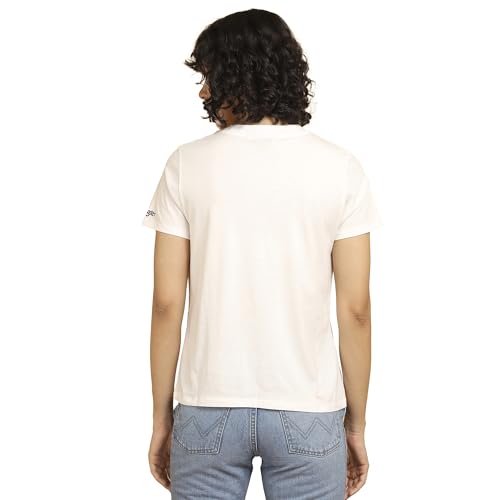 Image of Wrangler Women's Printed White Crew Neck Regular Fit T-Shirt