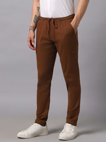 Image of Hubberholme Men's Tapered Fit Cotton Trousers, Ankle Length Elastic & Drawstring Waist Chinos
