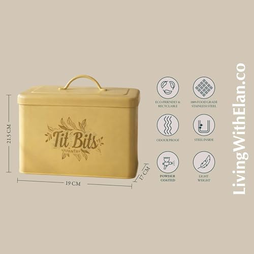 Image of Elan Pantry Organizer for Kitchen Storage | Pantry Organiser Box | Large Metal Kitchen Storage Bin with Lid | Multipurpose Food Storage Container for Kitchen (Tit Bits, Daisy Yellow) 5000 ml