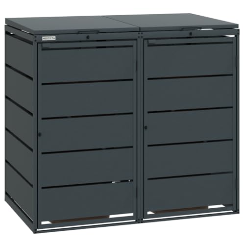 MBOX24 Classic Mülltonnenbox für 2 Mülltonnen (240L) aus verzinktem Stahl, 2er Metall Mülltonnenverkleidung in Anthrazit, robust & wetterfest