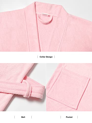 vislivin Leichter Bademantel Damen Frottee Bademantel Sauna Morgenmantel Knielanger Saunamantel Bathrobe Damen Rosa M