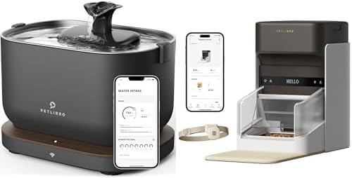 Bundle of PETLIBRO App Monitoring Cat Water Fountain 2.5L/84oz Pet Fountain with 2.4G Wi-Fi + PETLIBRO Upgraded RFID Automatic Cat Feeder, 5G Wi-Fi Automatic Pet Feeder with Light Collar Tag