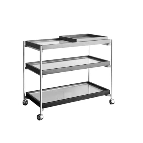 Carro Cocina con Ruedas Madera, Encimera de Vidrio Bandeja Movible Hermosa y Elegante, Carritos Auxiliares para Cocina Sala de Estar Comedor(Black)