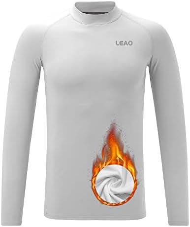 LEAO Youth Boys Compression Shirt Long Sleeve Fleece Quick Dry Sports Baselayer Soccer Baseball Basketball Undershirt White L