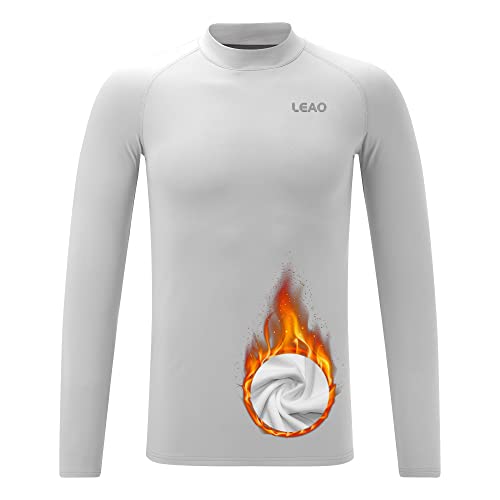 Leao Youth Boys Compression Shirt Long Sleeve Fleece Quick Dry Sports Baselayer Soccer Baseball Basketball Undershirt White L #TOP10