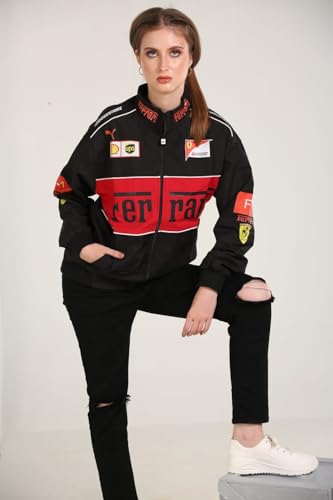 Black Oversized Women's Jacket F1 Racing Graphic on Parachute Fabric
