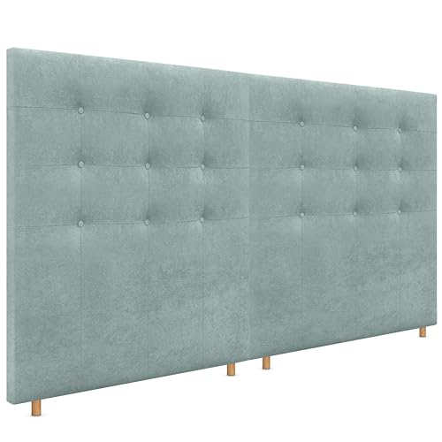 DHOME Cabecero Tapizado Capitoné Suelo 2 hileras Amplio de Tela Aqualine para Cama Matrimonio Cabezal Dormitorio (Verde Agua, 180cm Dual)