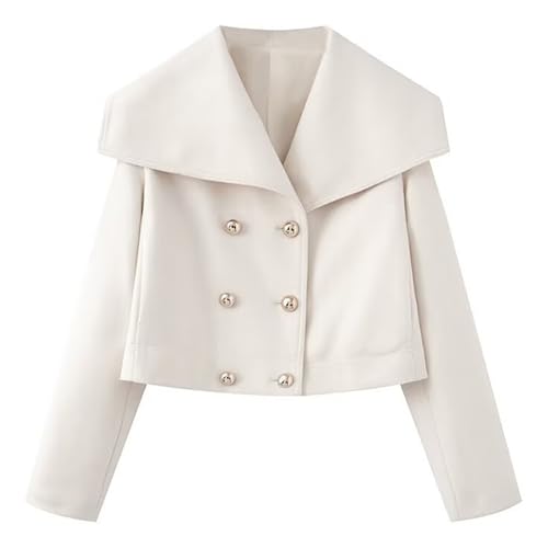 Image of KEOMUD Pea Coats for Women Elegant Casual Short Trench Coats Peter Pan Collar Wool Outwear for Fall Winter White Small