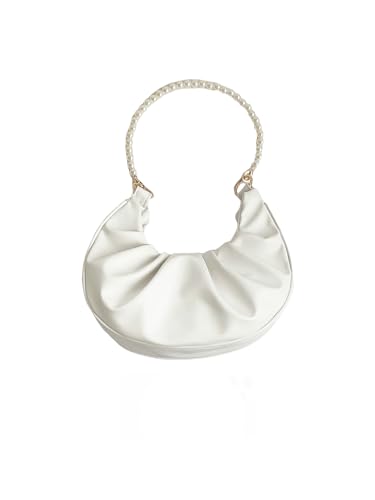 Image of SweatyRocks Women's Elegant Clutch Purse Pearl Strap Shoulder Handbag Small Leather Ruched Bag