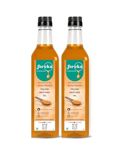 Image of Foreka Cold Pressed Mustard Oil - Unrefined Oil For Cooking - Chemical-free and 100% Natural (1 Litre (Pack of 2), Yellow Mustard)