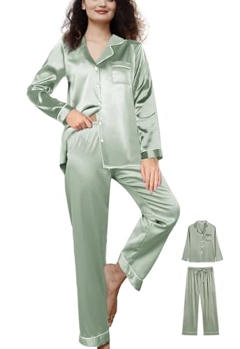 WJing Yi Jia Womens Satin Pajamas Set 2Pcs Silk Pajama