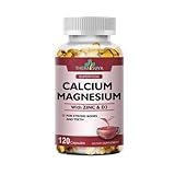 Extra Strength Calcium 1000mg + Magnesium 400mg + D3 + Zinc, Complex Supplement for Bone and Immune Health. 120 SoftGels, 60 Day Supply