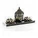 MyGift Black Buddha Head Sculpture Zen Garden Set w/Lotus Tealight Candle Holders & Wooden Display Tray