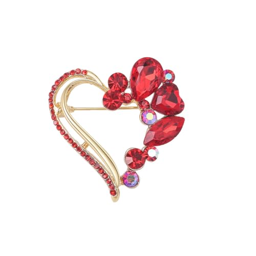 Image of Sparkly Full Rhinestone Heart Brooch Pin Hollow Double Lapel Pin Badge Red Heart Pins Mothers Day Gift Jewelry