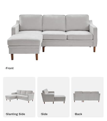 Image of Kingfun 88 inch L-Shape Sofa, Chenille Sectional Couch, Mid Century Modern Couches with Solid Wood Frame for Living Room Bedroom