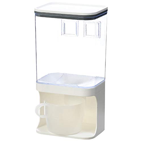 ANUAN Müslispender aus Kunststoff, transparent, zur Wandmontage, geteilt, für Reis, trockene Lebensmittel, Aufbewahrungsbehälter Zuhause, Küche, 1 l, Weiß Cover