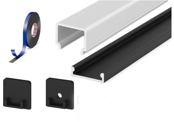 2 Metre Surface Black Low-Profile LED Profile P4-3 C/W Clips, End Caps & Opal Cover | Perfect for Bedroom, Stairs, Hallway, Kitchen, Cabinet (15mm x 4mm)