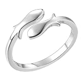 NUOBESTY Anillo de dedo femenino ajustable con acabado cepillado diseño de doble pez en cobre joyería para uso diario y celebraciones