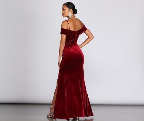 Fivsole Velvet Bridesmaid Dresses for Women Long Mermaid Formal Evening Gown with Slit3