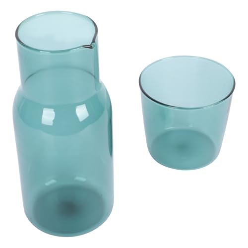 Set de vaso y botella de vidrio color azul celeste