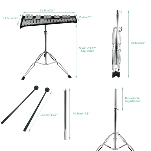 Image of 32 Note Percussion Glockenspiel Bell Kit, Percussion Xylophone with 2 Mallets, Adjustable Glockenspiel Stand, Carring Bag, Xylophone Instrument