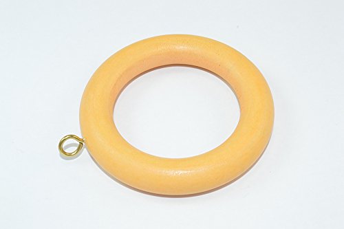 48 x Light Brown Wooden Curtain Drape Rod Pole Rings + Screw Eye ID 45mm