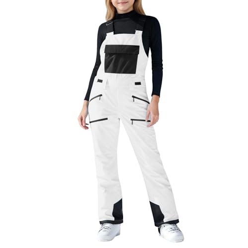 Image of Girls Insulated Bib Overalls Winter Ski Pants for Outdoor Cold Weather Activities and Play (White, 8-9 Years)
