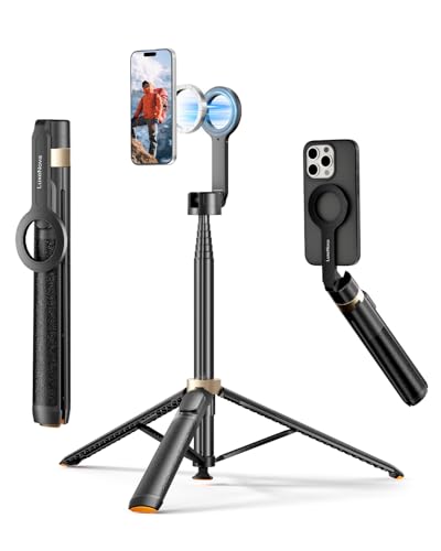 Magnetic Selfie Stick Tripod 72 Inch for iPhone MagSafe, Extendable Phone Tripod Stand with Bluetooth Remote, 360° Rotation Aluminum Selfie Stick for Travel, Vlog, TikTok