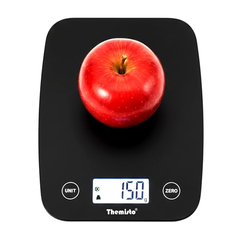 Image of Themisto TH-WS18 Digital Kitchen Weighing Scale With Touch Screen Controls | For Cooking, Baking, Health & Fitness | Max Capacity 5kg | Black Matte Finish | Tare Function | 6 Months Warranty