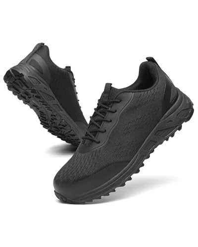 VikoViren Steel Toe Shoes for Men Women Comfortable Lightweight Safety Work Shoes Non Slip Puncture Proof Indestructible Construction Steel Toe Sneakers All Black M11
