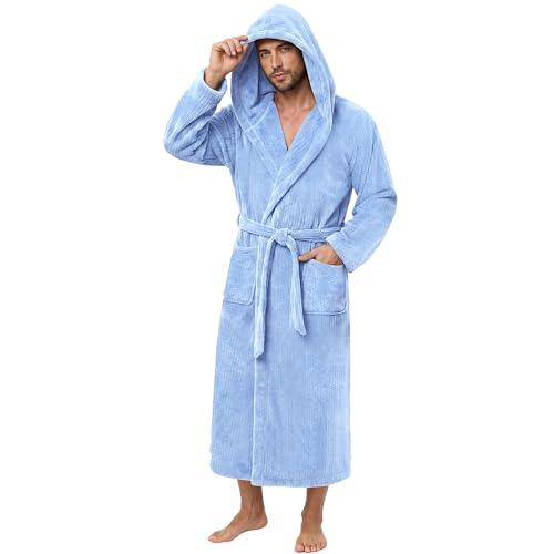 Image of PJGGZ Men's Bathrobes with Hood, Soft Long Towel Robe for Men - Super Absorbent Quick Dry yet Warm