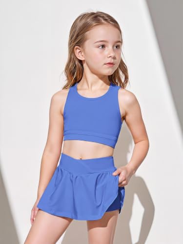 Image of SOLY HUX Toddler Girl's 2 Piece Workout Outfits Lightweight Crop Tank Tops and Skort Athletic Set