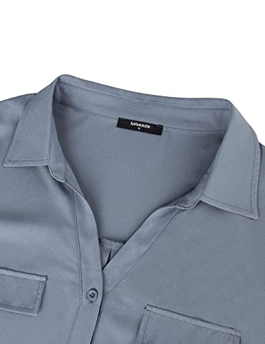 Lotusmile Button Up Shirt Women, Women's Roll Up 3/4 Sleeve Blouses For Business Casual V Neck Chiffon Button Down Office Shirts For Work Long Sleeve Fashion 2021 Fall Dressy Top Collared Shirts #TOP2