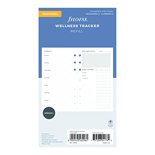 Filofax Organizer Refill Personal Size Wellness Trackers Pack White Paper 6.73 x 3.74 56 Sheets (B132688)