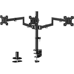 WALI Drievoudige arm voor schermen tot 27 inch, scharnierbeugel voor drie monitoren, volledig verstelbaar, horizontaal met kantelbare rotatie, VESA 75 en 100 mm, zwart (M003S)