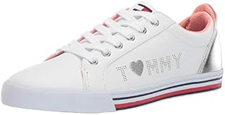 Tommy Hilfiger Girls Arrin Logo Sneaker, White/Silver, 3 Medium US Little Kid