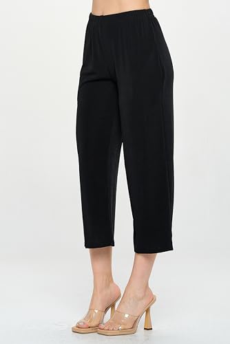 Jostar Women's Casual Crop Pants - Elastic Waist Pull On Comfy Cropped Trouser with Pocket 5043BN-ARS1-K BLK L2