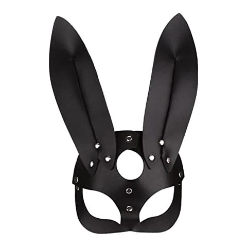 Women Leather Masks Bunny Ear Fox Cat Mask Leather Half Face Mask Masquerade Party Mask for Cosplay Halloween Costume Accessory (Bunny Ear) Cover