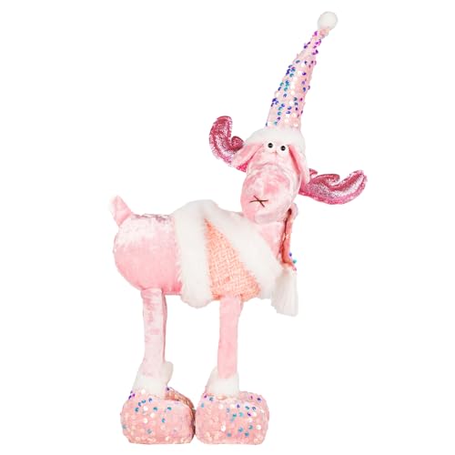 MACTING Christmas Moose Decorations, Christmas Ornaments Plush Toy Reindeer 14.5 X 7.5 Inches for Tabletop Home Indoor Xmas Gift Xmas Decorations(Pink)