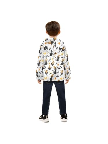 Halloween Cute Black Cat Girls Fleece Jacket Girls Fall Jacket Boys Coats Zip Up Hoodie Children Outerwear 2-10T4
