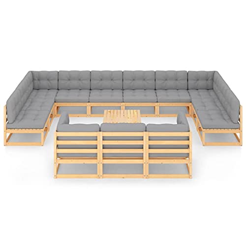 MOONAIRY 14-TLG. Garten-Lounge-Set mit Kissen, Lounge Gartenmöbel Set, Terassenmöbel Wetterfest, Lounge Sofa Outdoor, Balkon Möbel, Garten Loungemöbel Set, Garten Sitzgruppe, Massivholz Kiefer – Bild 3