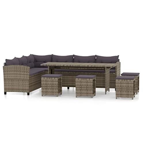 vidaXL 6-TLG. Garten-Lounge-Set mit Kissen Poly Rattan Grau