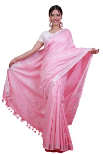Image of STB-SILK TEXTILES BHAGALPUR Women's Bhagalpuri Linen Saree With Blouse Piece