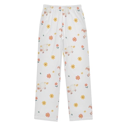 Farm White Sheep with Floral Pajamas Bottoms with Pockets Comfy Pjs Sleepwear Elastic Waistband Pajamas Pants Lounge Pants