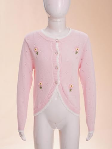 Kids Girls Cute Flower Long Sleeve Bolero Cardigan Button Closure Knitted Shrug Sweater Top Knitwear Outerwear3