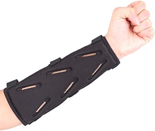 KRATARC Archery Arm Guard Adjustable 3-Strap Accessory Lightweight Hunting Target Practive Adult Unisex (Black, Length 9'')