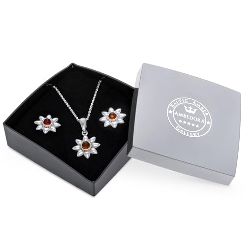 Colgante de plata de ley pulida y pendientes de ámbar báltico para mujer 4