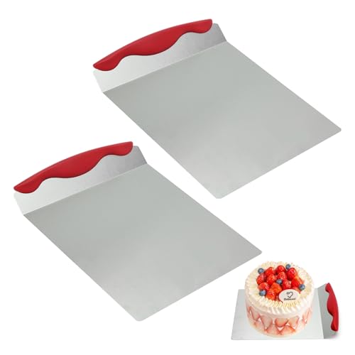 DAWRIS Tortenheber Kuchenheber 2 Stück Edelstahl Tortenretter Kuchenretter mit Griff Tortenzubehör für Kuchen Pizza Ideal als Tortenunterlage und Pizzaschieber (Rot)