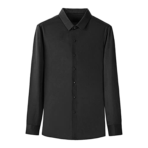 Men's Seamless Fit Long Sleeve Lapel Business Shirt Casual Button Down Dress Shirts Stylish Wrinkle-Free Shirt