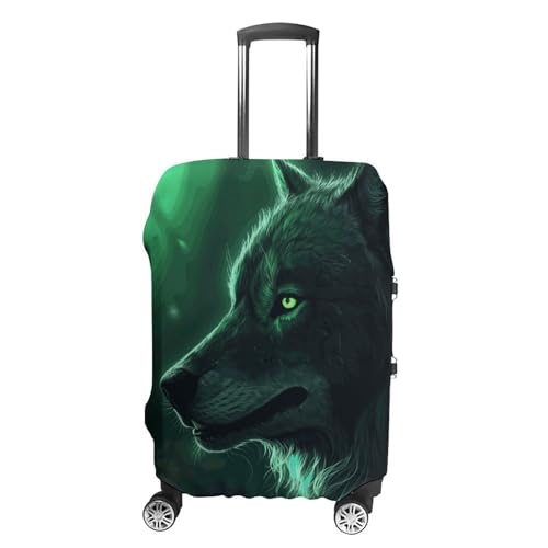 Green Wolf Printed Luggage Cover Protector, Fits 18-32 Inch Luggage